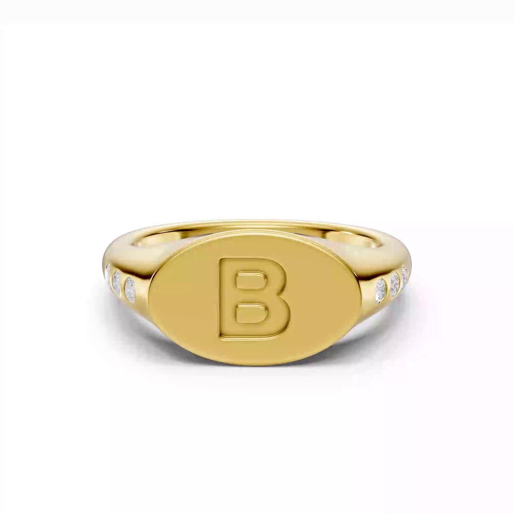 360 degree view of Initial Signet Diamond Accent Ring - B