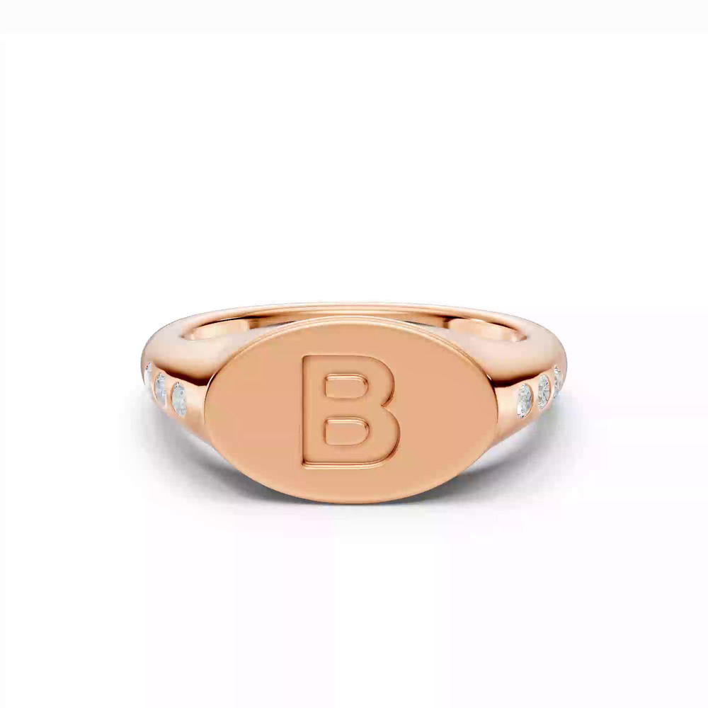 360 degree view of Initial Signet Lab Diamond Accent Ring - B