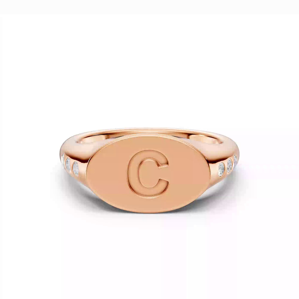 360 degree view of Initial Signet Diamond Accent Ring - C