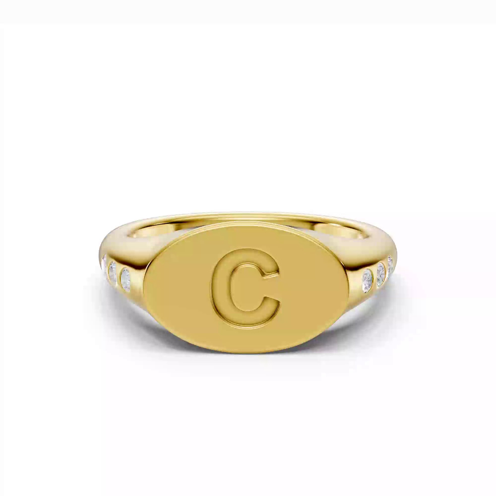 360 degree view of Initial Signet Lab Diamond Accent Ring - C