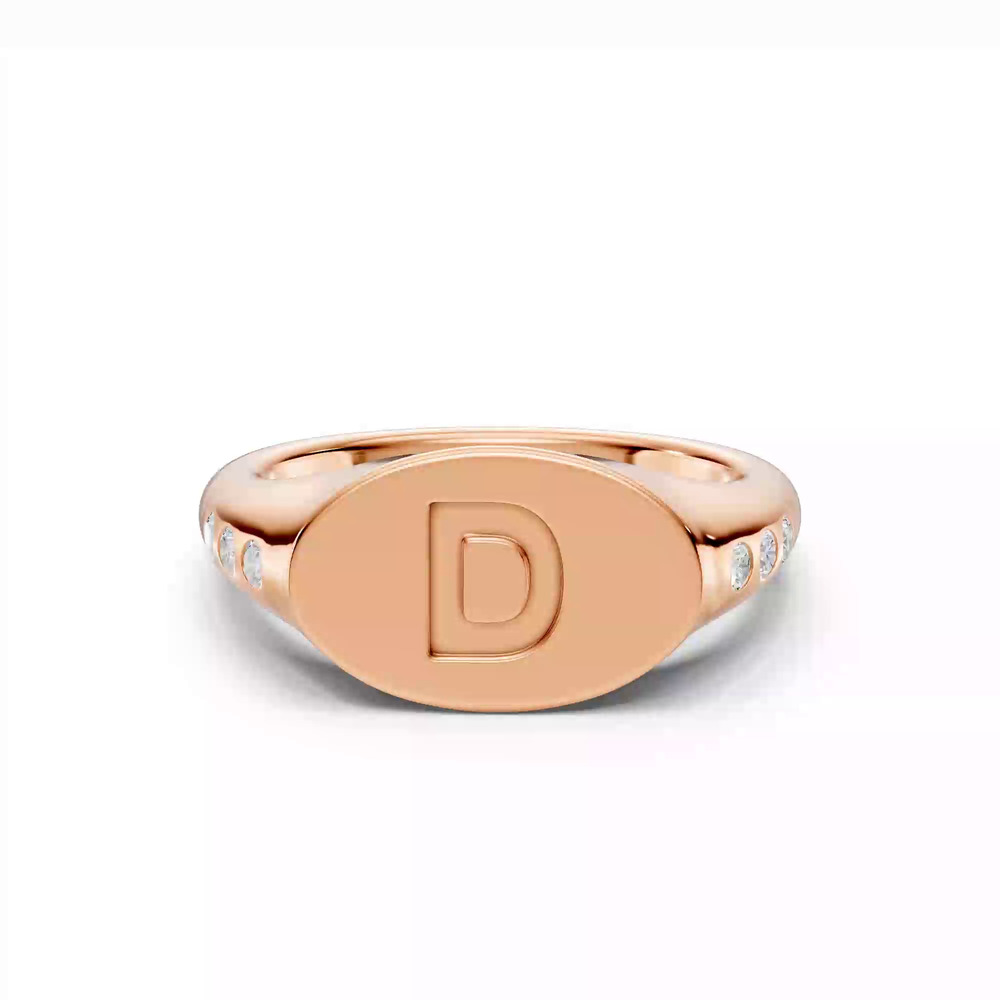 360 degree view of Initial Signet Lab Diamond Accent Ring - D