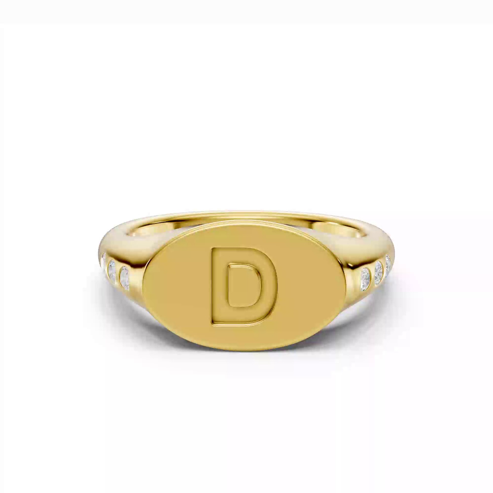 360 degree view of Initial Signet Diamond Accent Ring - D