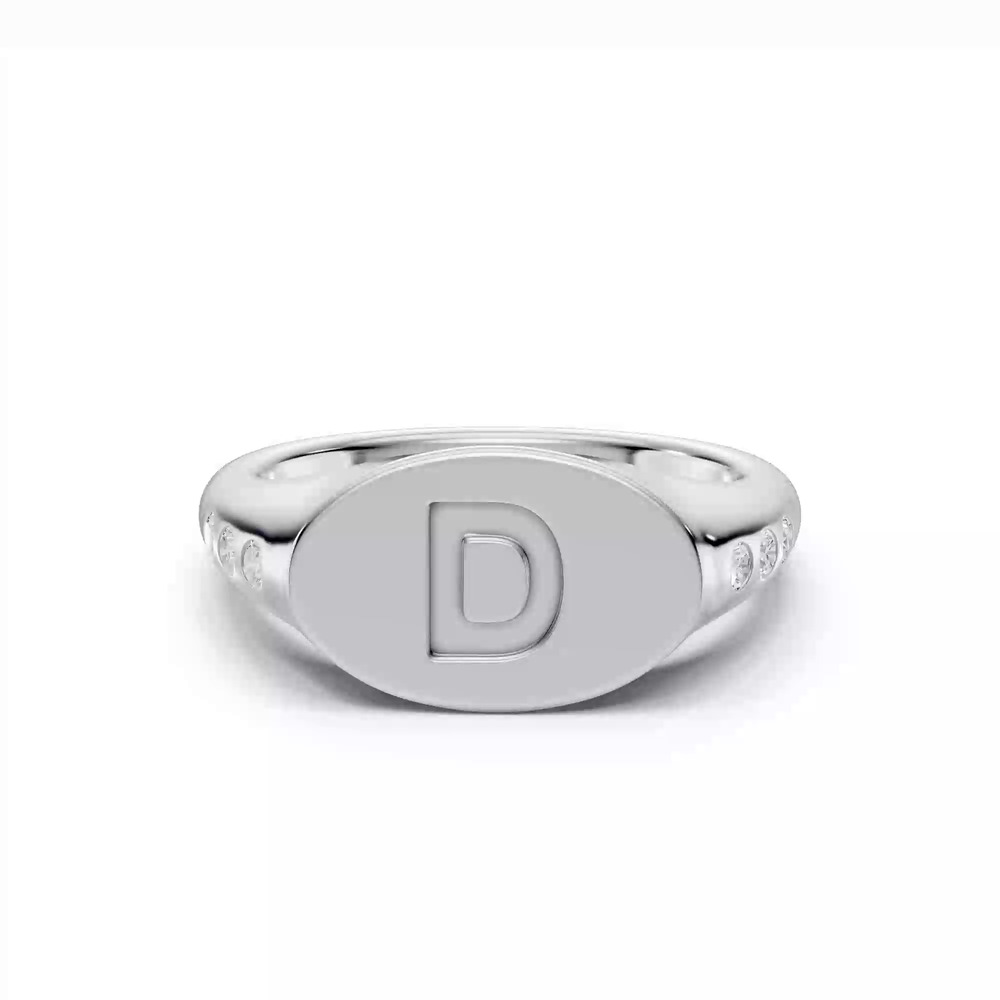 360 degree view of Initial Signet Diamond Accent Ring - D