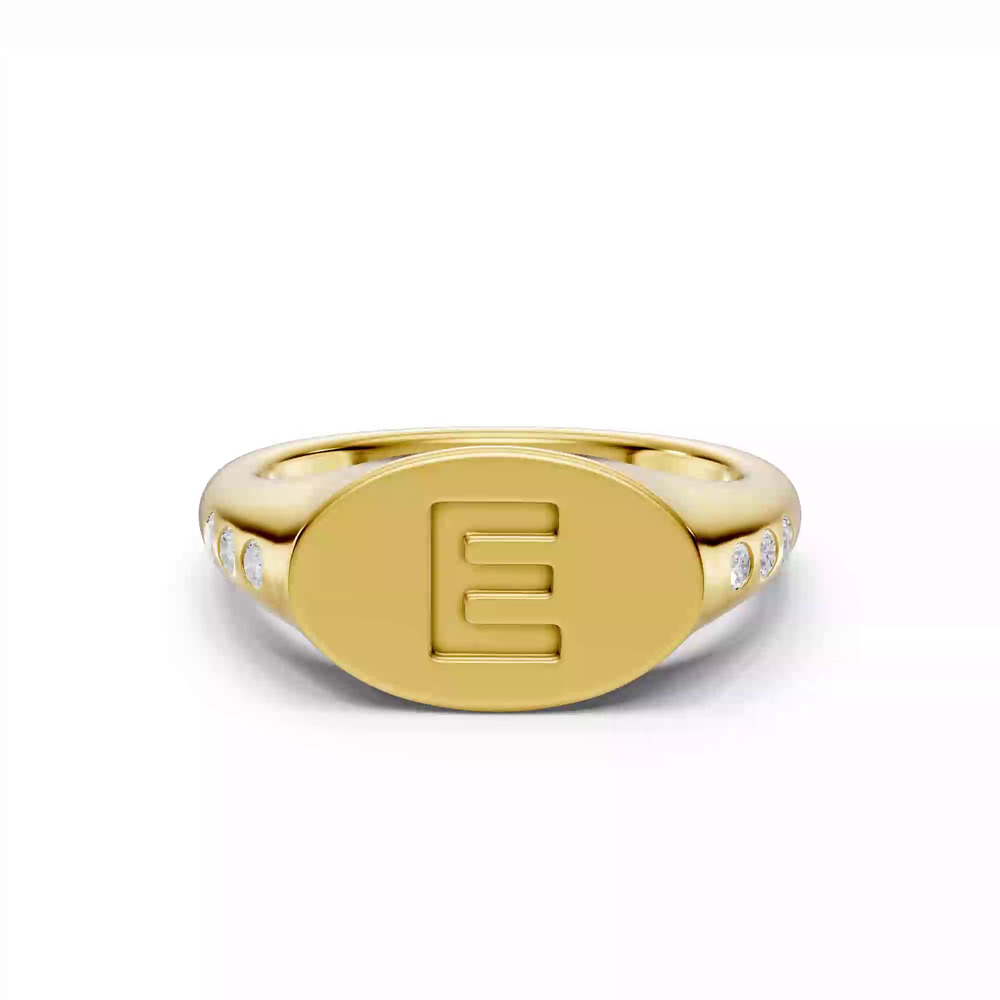 360 degree view of Initial Signet Lab Diamond Accent Ring - E