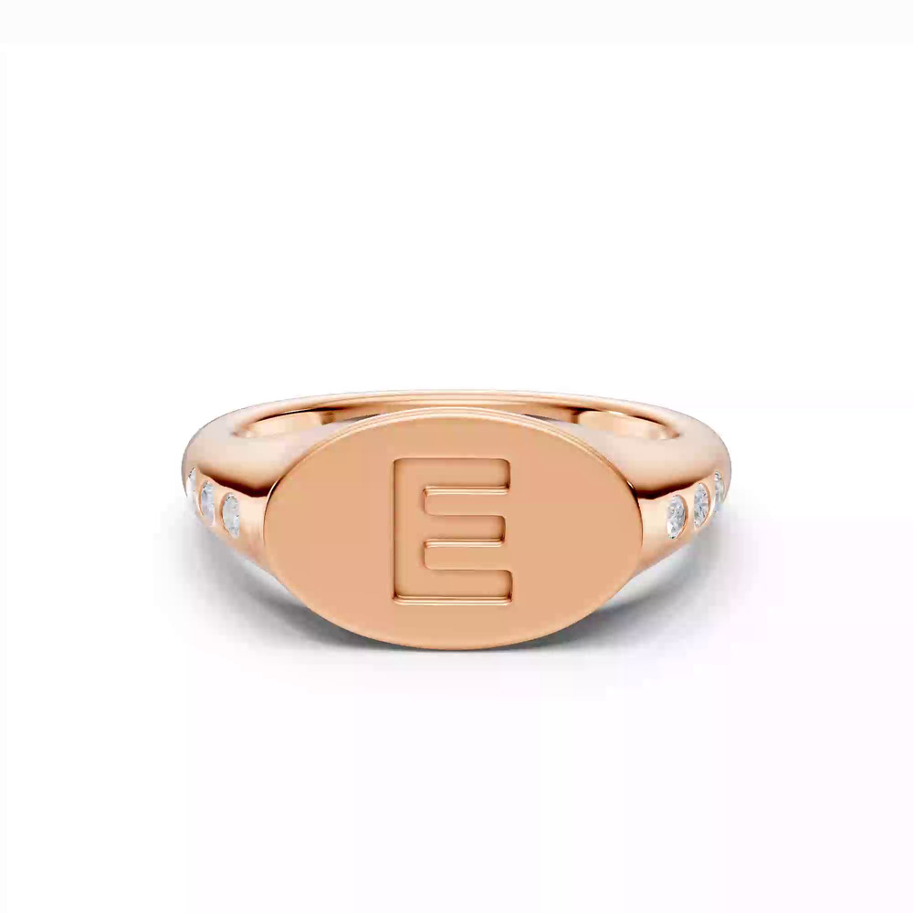 360 degree view of Initial Signet Diamond Accent Ring - E