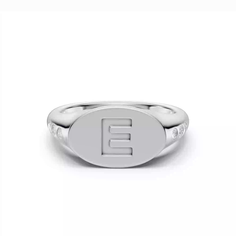 360 degree view of Initial Signet Diamond Accent Silver Ring - E