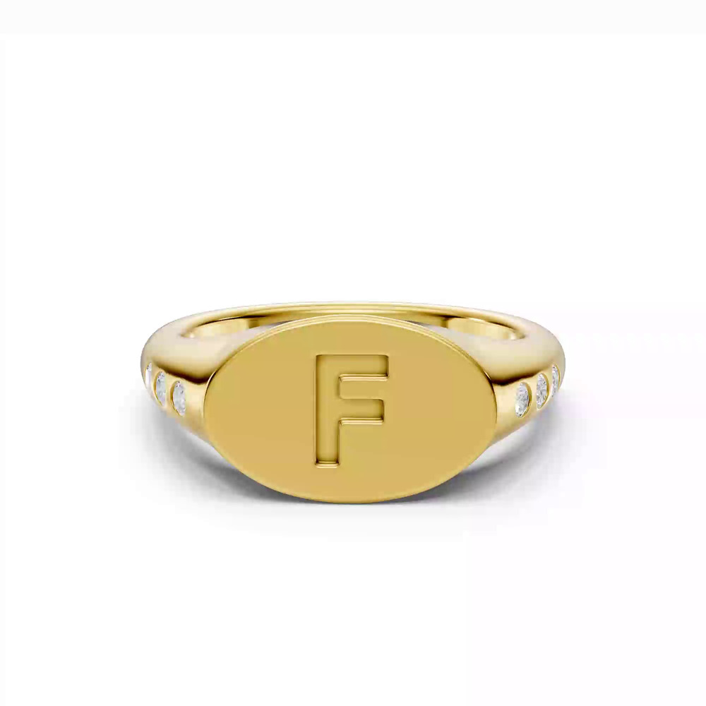 360 degree view of Initial Signet Diamond Accent Ring - F