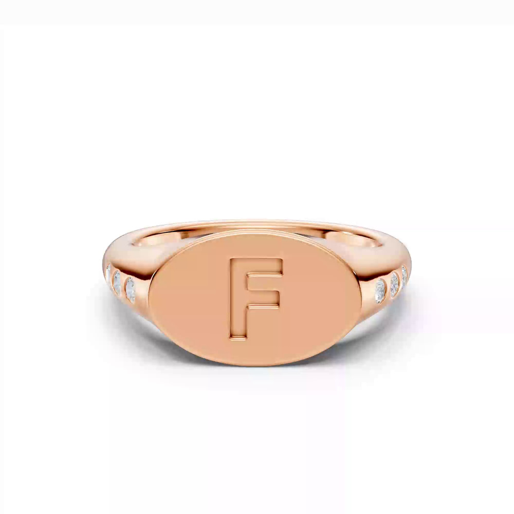 360 degree view of Initial Signet Diamond Accent Ring - F