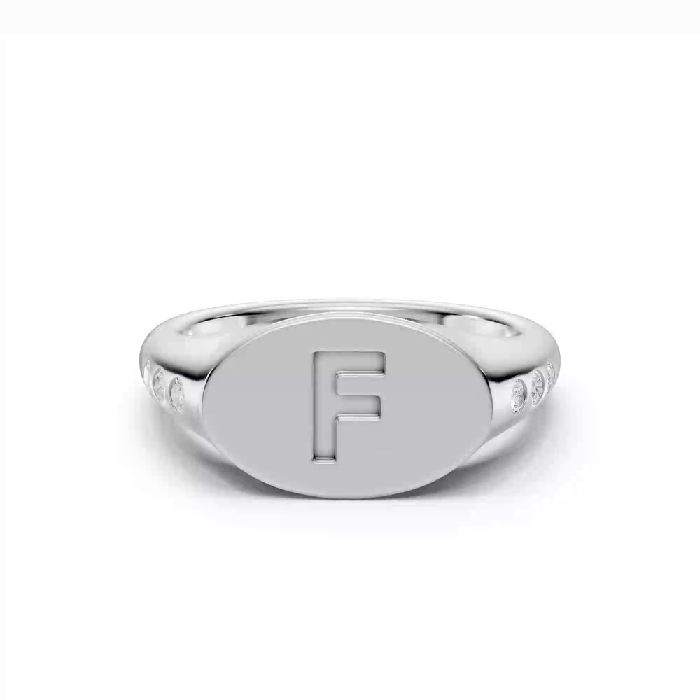 360 degree view of Initial Signet Diamond Accent Ring - F