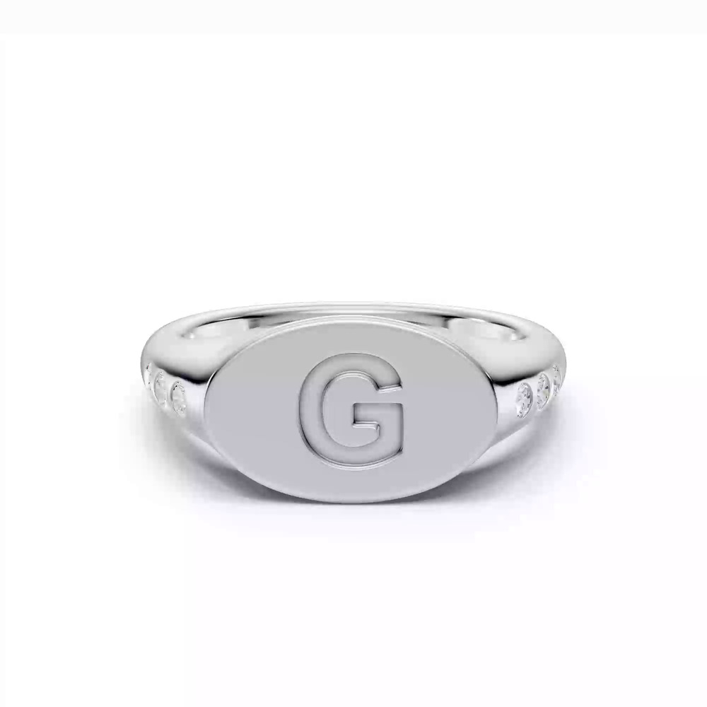 360 degree view of Initial Signet Diamond Accent Ring - G