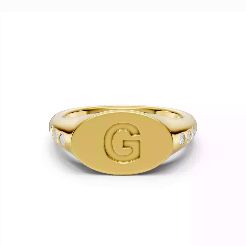 360 degree view of Initial Signet Lab Diamond Accent Ring - G