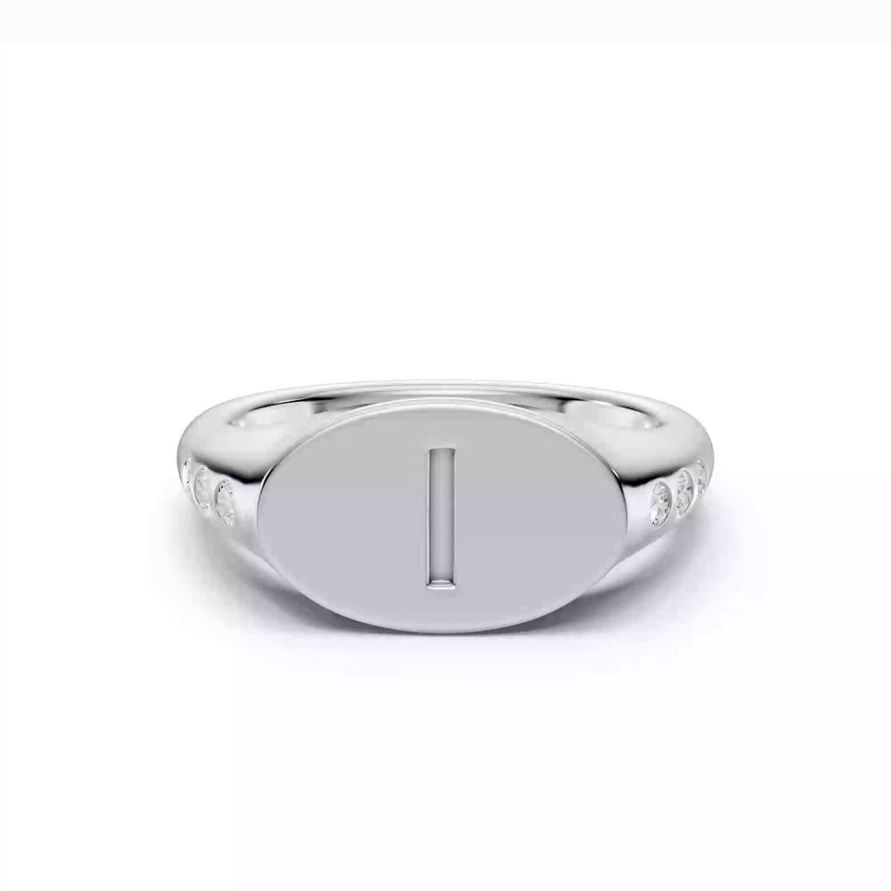 360 degree view of Initial Signet Lab Diamond Accent Ring - I