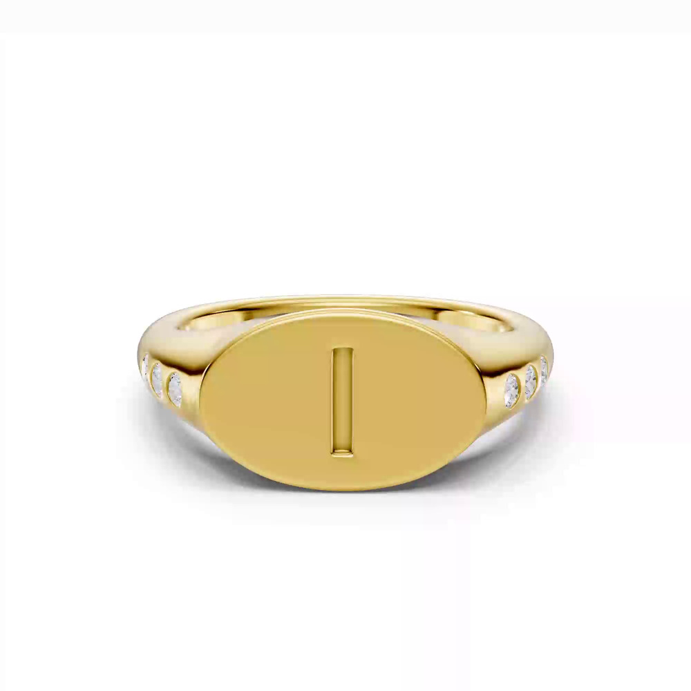 360 degree view of Initial Signet Diamond Accent Ring - I