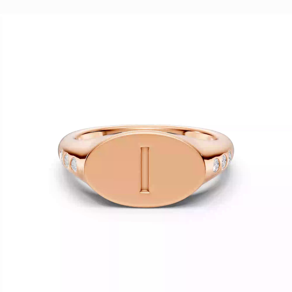360 degree view of Initial Signet Lab Diamond Accent Ring - I