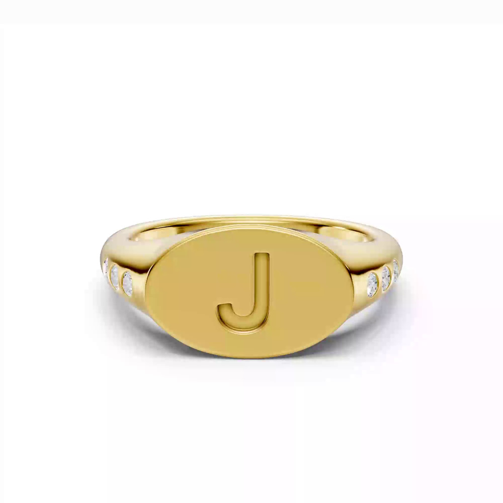 360 degree view of Initial Signet Lab Diamond Accent Ring - J