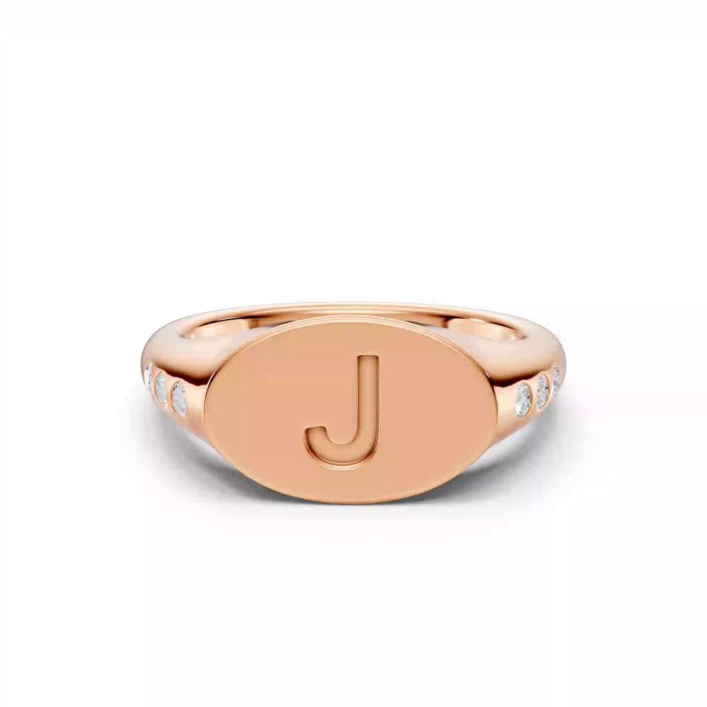 360 degree view of Initial Signet Lab Diamond Accent Ring - J