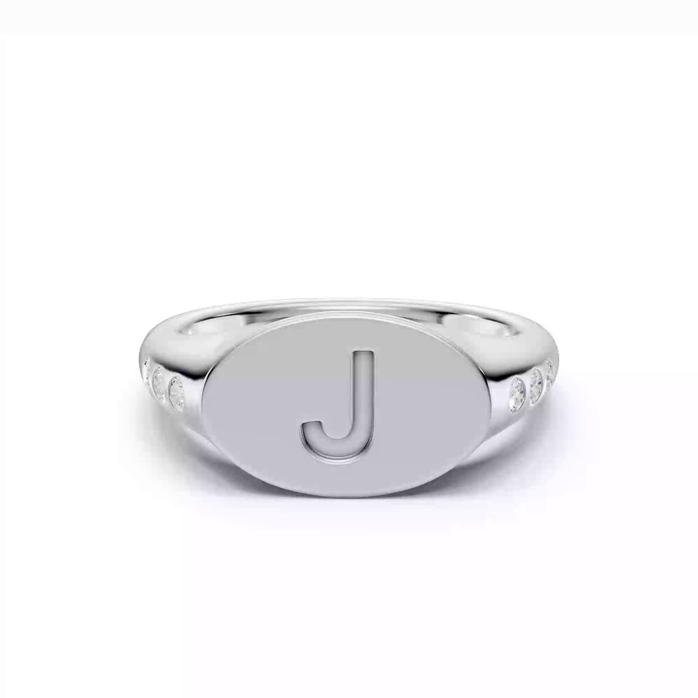 360 degree view of Initial Signet Diamond Accent Silver Ring - J