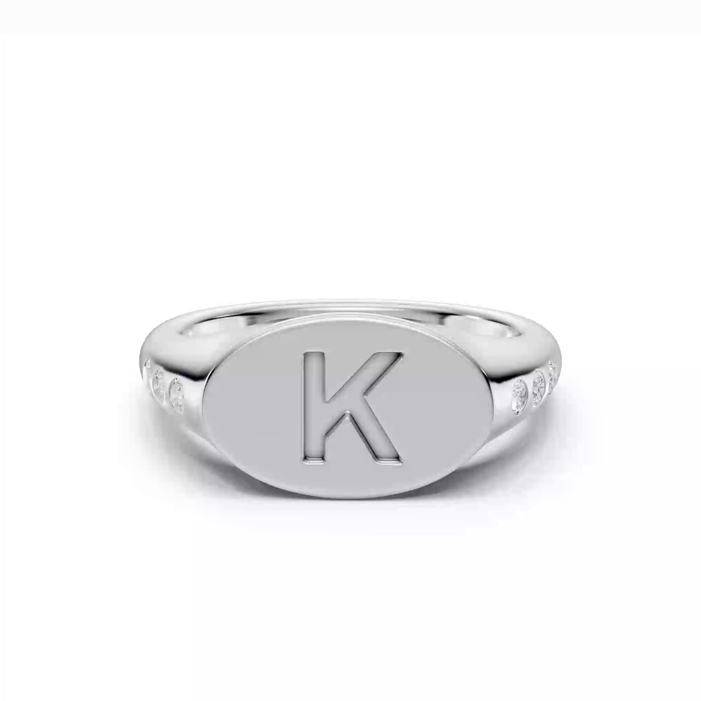 360 degree view of Initial Signet Diamond Accent Ring - K