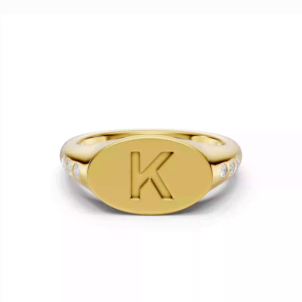 360 degree view of Initial Signet Lab Diamond Accent Ring - K