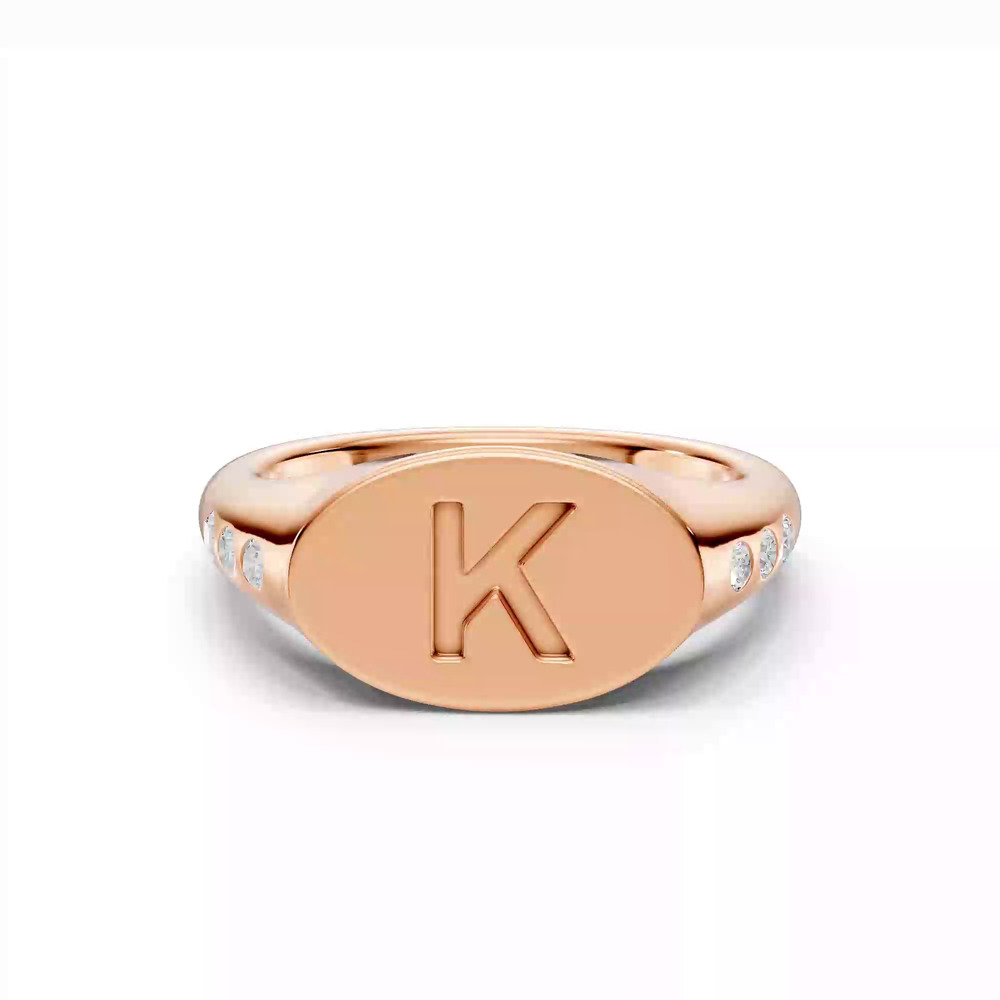 360 degree view of Initial Signet Lab Diamond Accent Ring - K