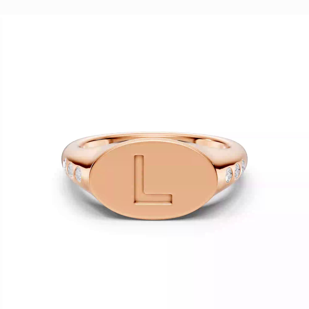 360 degree view of Initial Signet Diamond Accent Ring - L