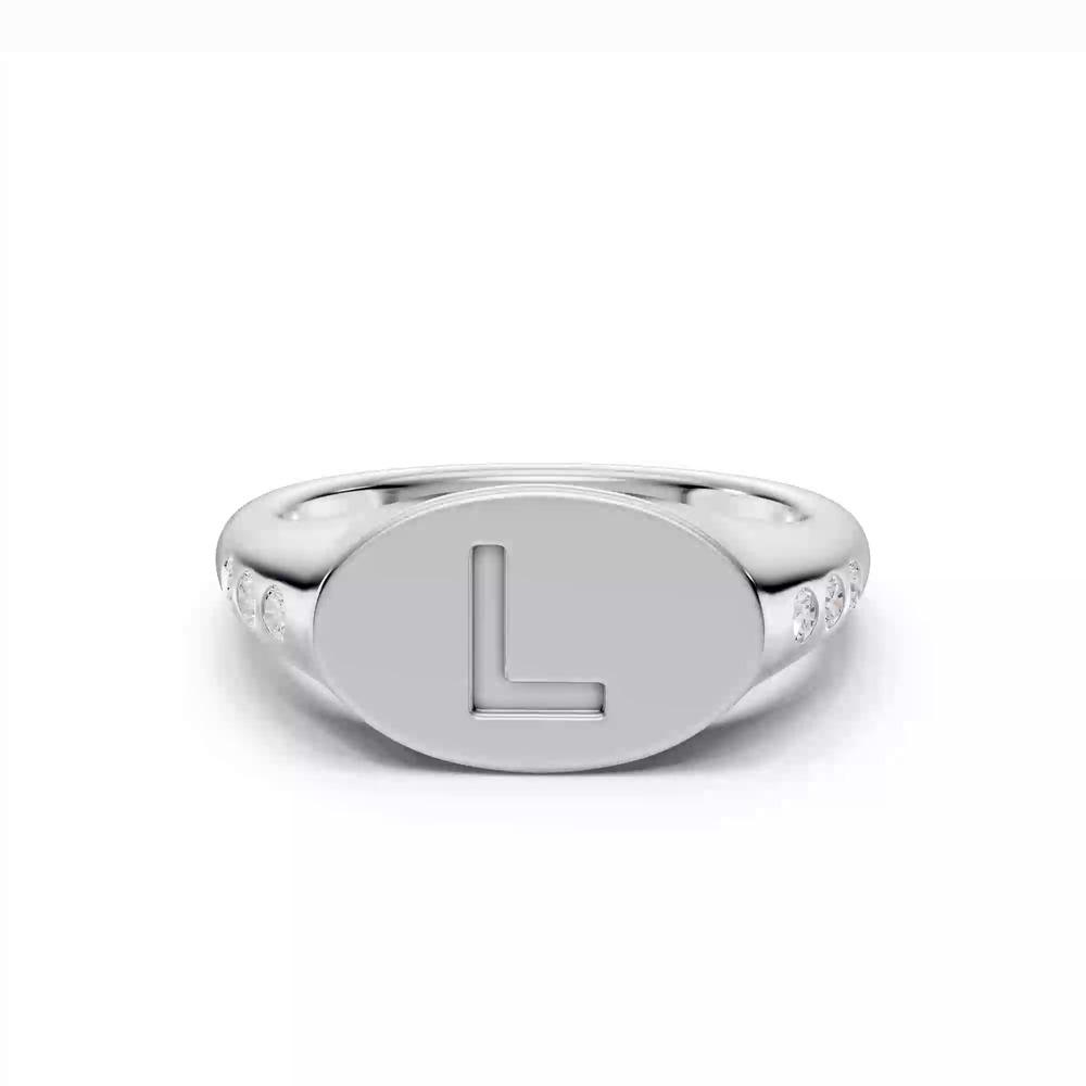 360 degree view of Initial Signet Lab Diamond Accent Ring - L