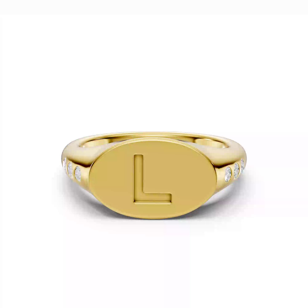 360 degree view of Initial Signet Lab Diamond Accent Ring - L