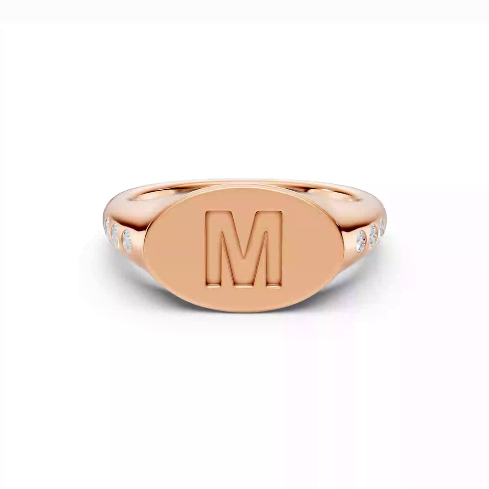360 degree view of Initial Signet Diamond Accent Ring - M