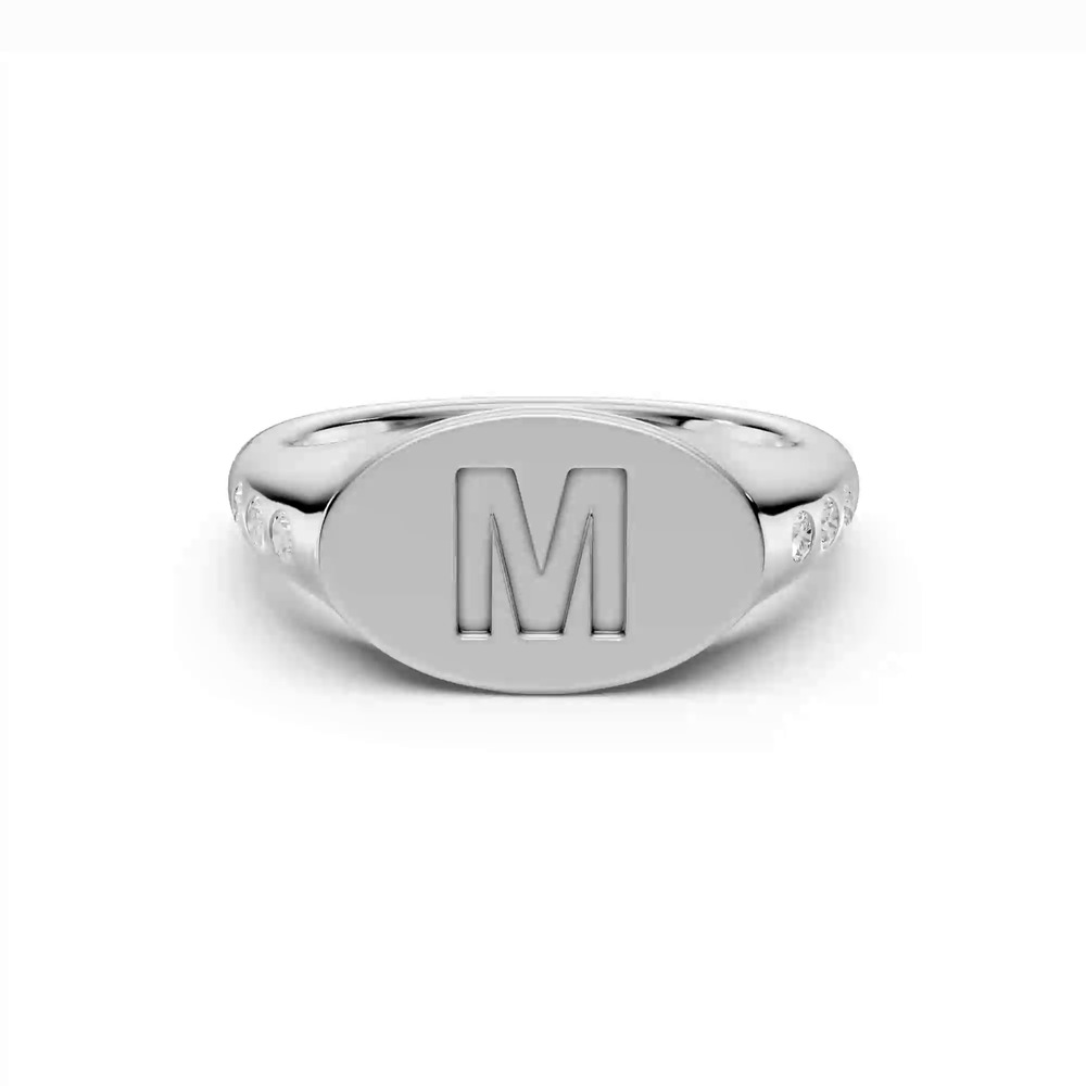 360 degree view of Initial Signet Lab Diamond Accent Ring - M