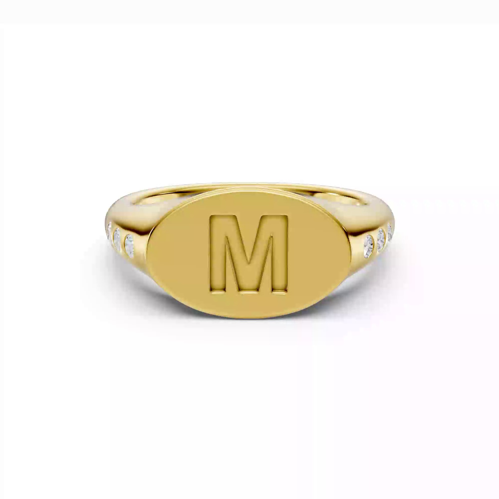 360 degree view of Initial Signet Lab Diamond Accent Ring - M