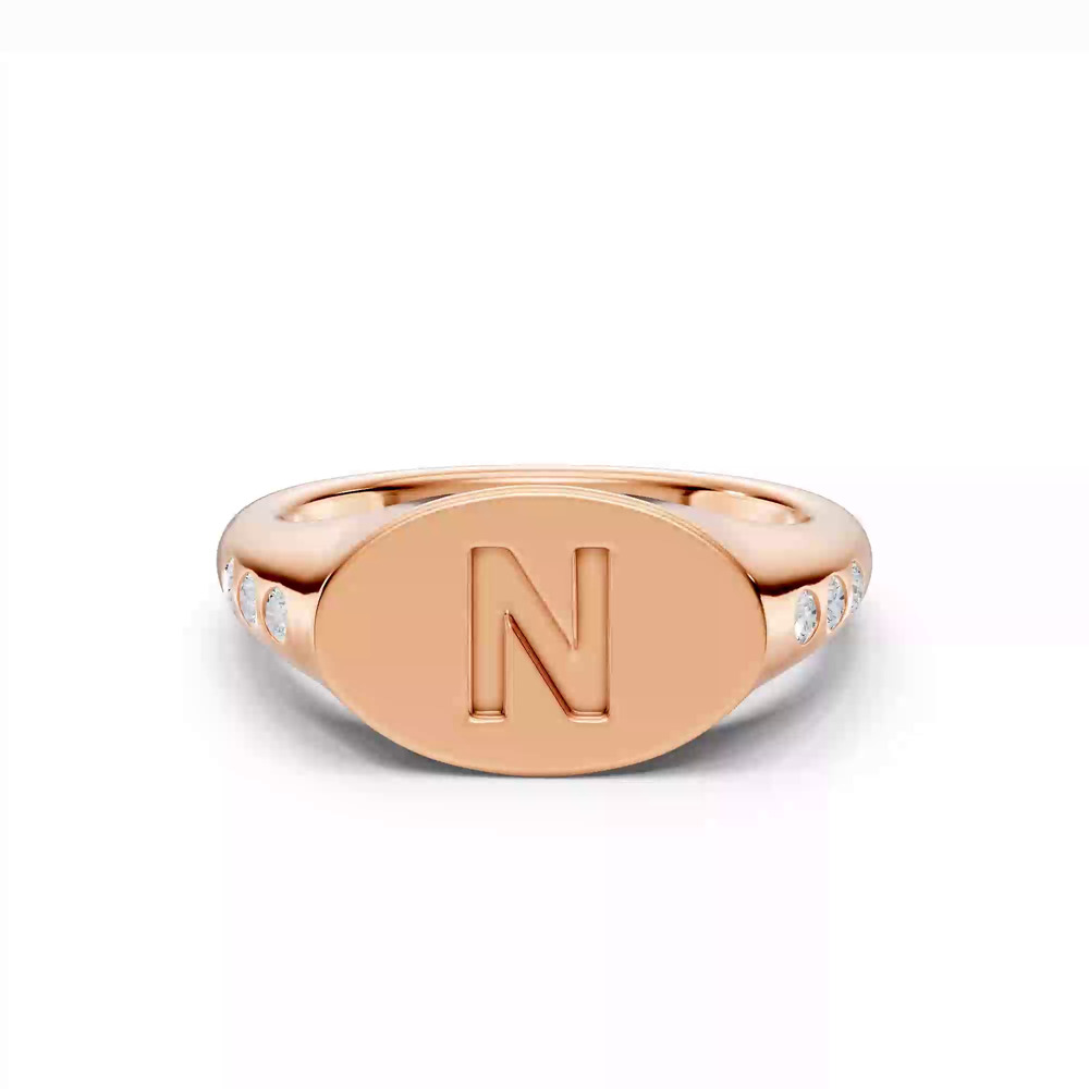 360 degree view of Initial Signet Diamond Accent Ring - N
