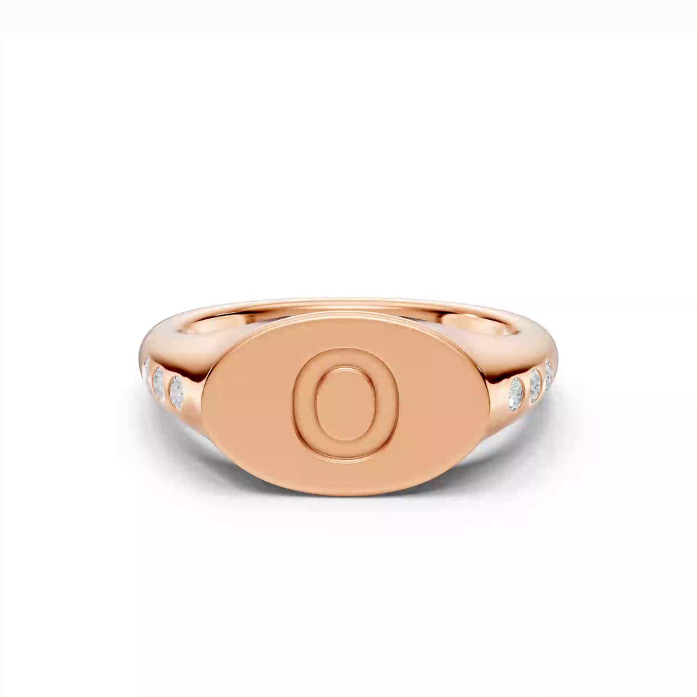 360 degree view of Initial Signet Diamond Accent Ring - O