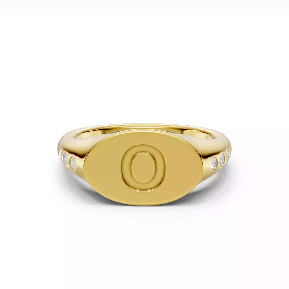 360 degree view of Initial Signet Lab Diamond Accent Ring - O
