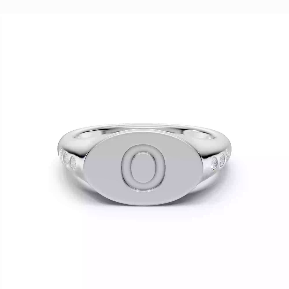 360 degree view of Initial Signet Lab Diamond Accent Ring - O
