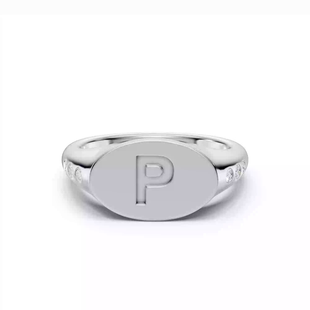 360 degree view of Initial Signet Lab Diamond Accent Ring - P