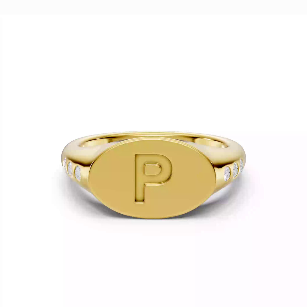 360 degree view of Initial Signet Diamond Accent Ring - P
