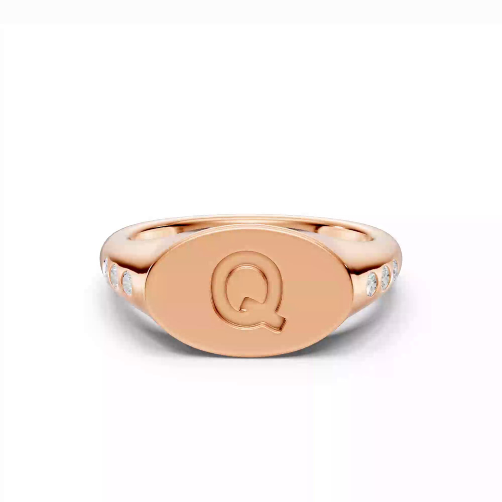 360 degree view of Initial Signet Lab Diamond Accent Ring - Q