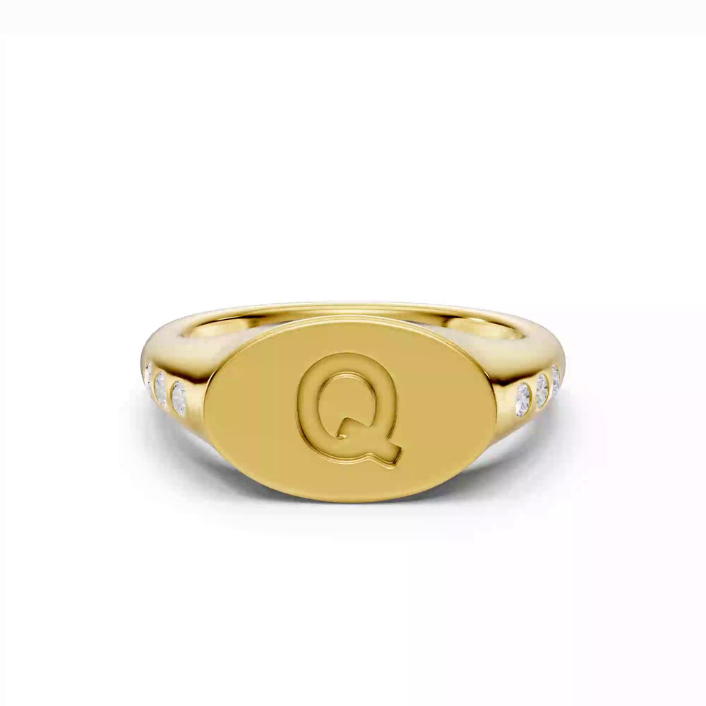 360 degree view of Initial Signet Diamond Accent Ring - Q