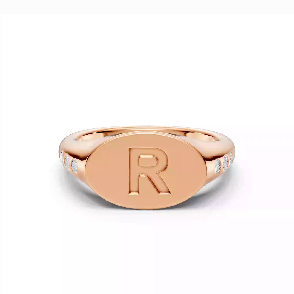 360 degree view of Initial Signet Lab Diamond Accent Ring - R
