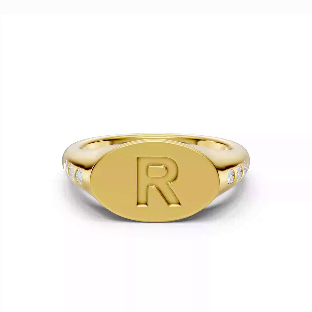 360 degree view of Initial Signet Lab Diamond Accent Ring - R
