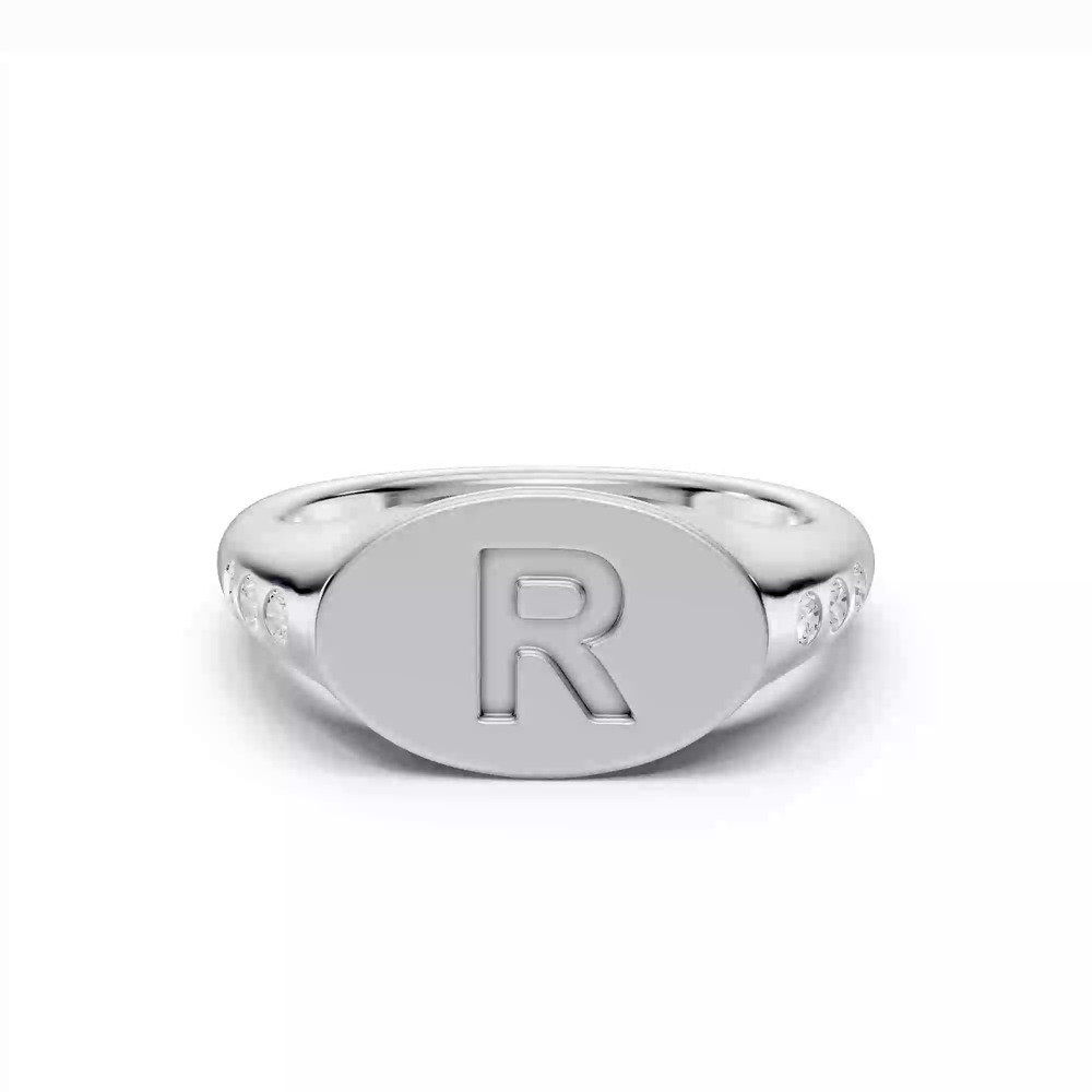 360 degree view of Initial Signet Diamond Accent Ring - R