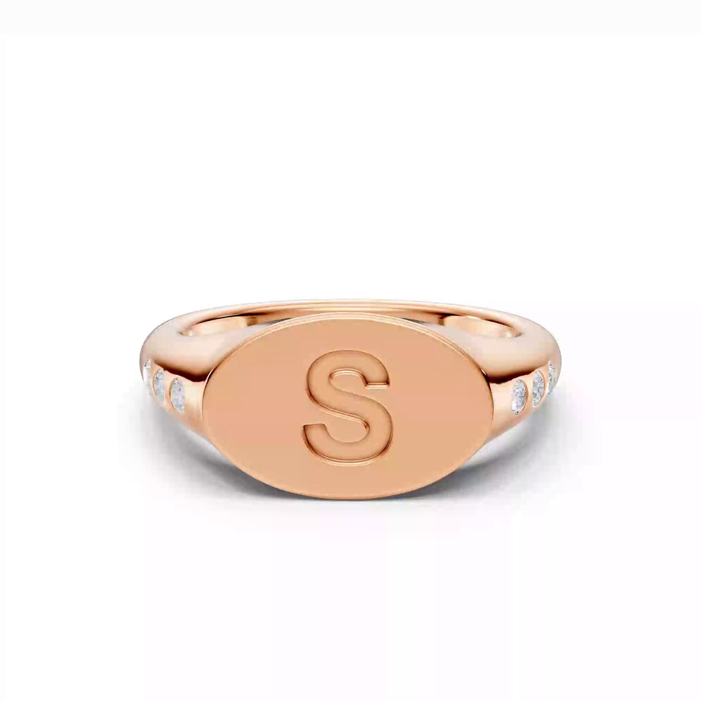 360 degree view of Initial Signet Diamond Accent Ring - S