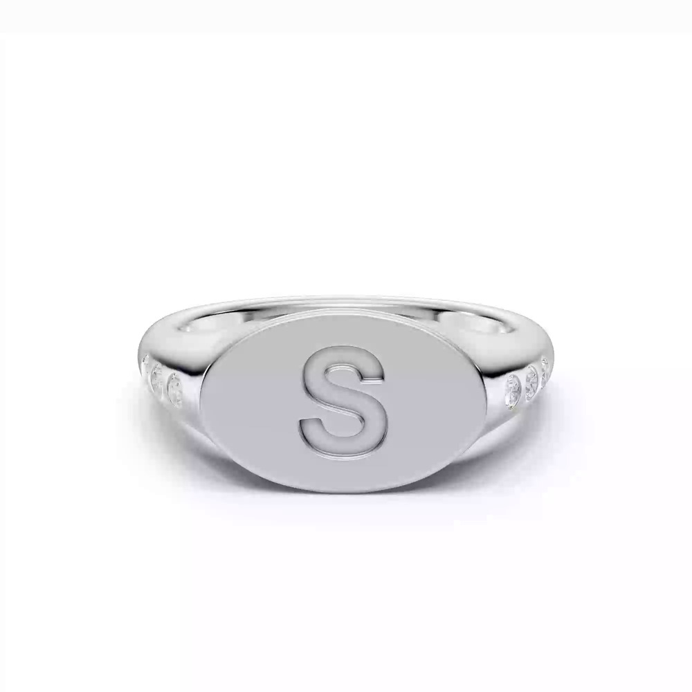 360 degree view of Initial Signet Lab Diamond Accent Ring - S