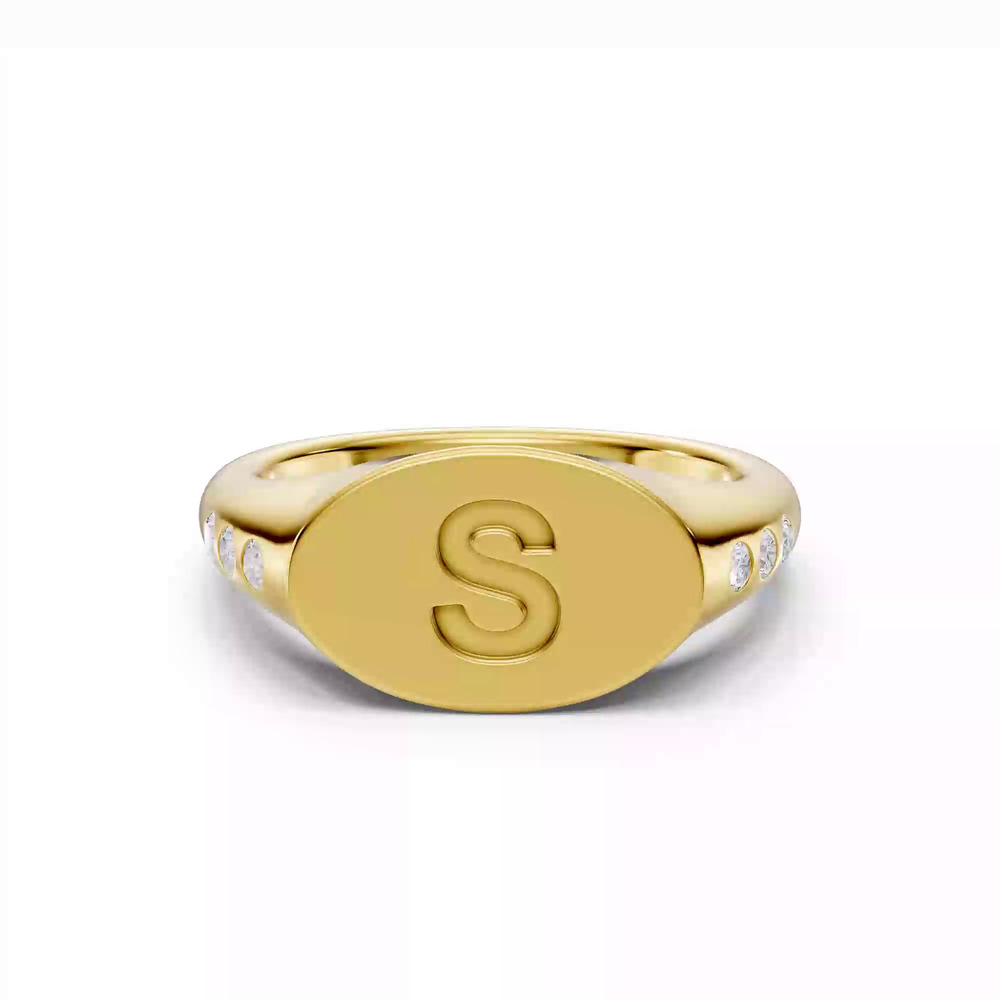 360 degree view of Initial Signet Diamond Accent Ring - S