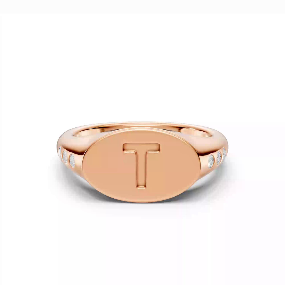 360 degree view of Initial Signet Diamond Accent Ring - T