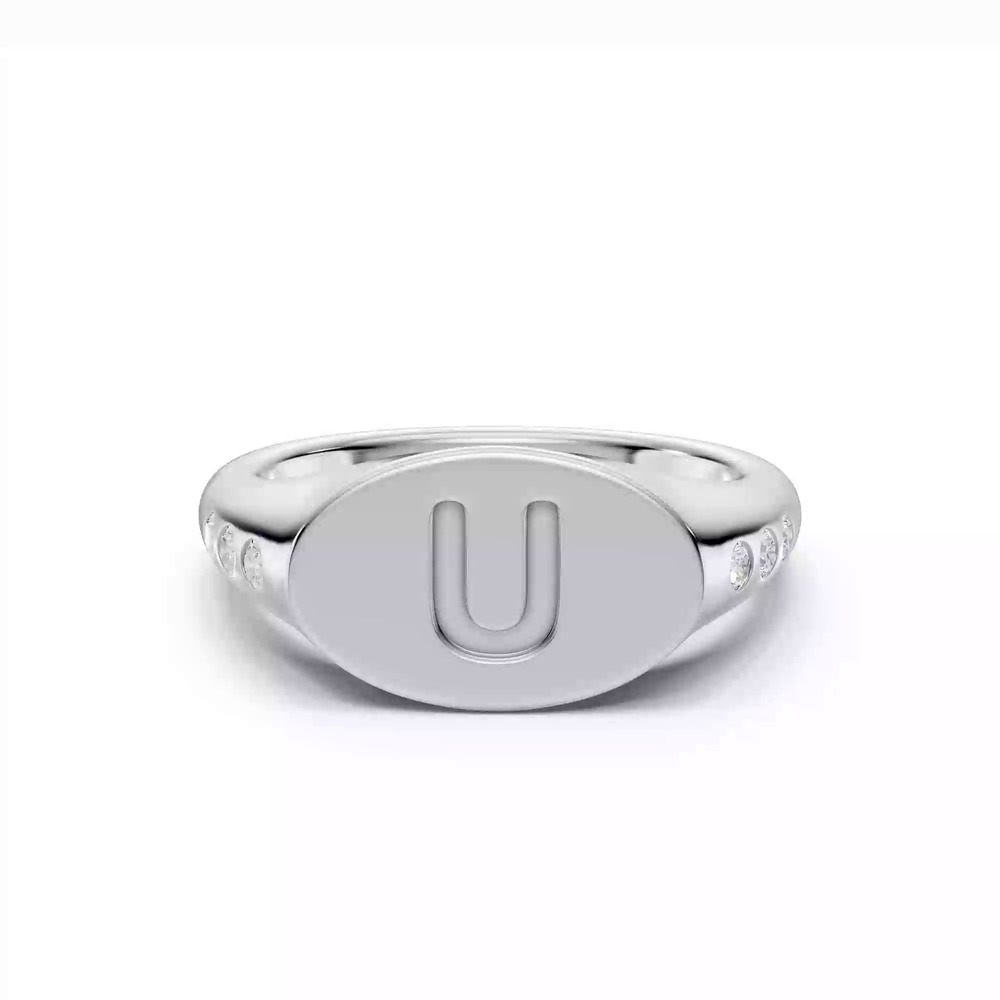 360 degree view of Initial Signet Lab Diamond Accent Ring - U