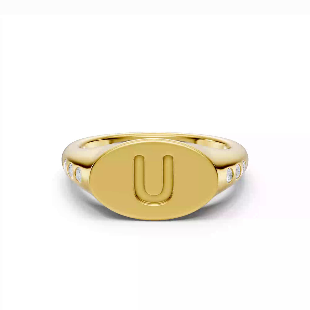 360 degree view of Initial Signet Lab Diamond Accent Ring - U