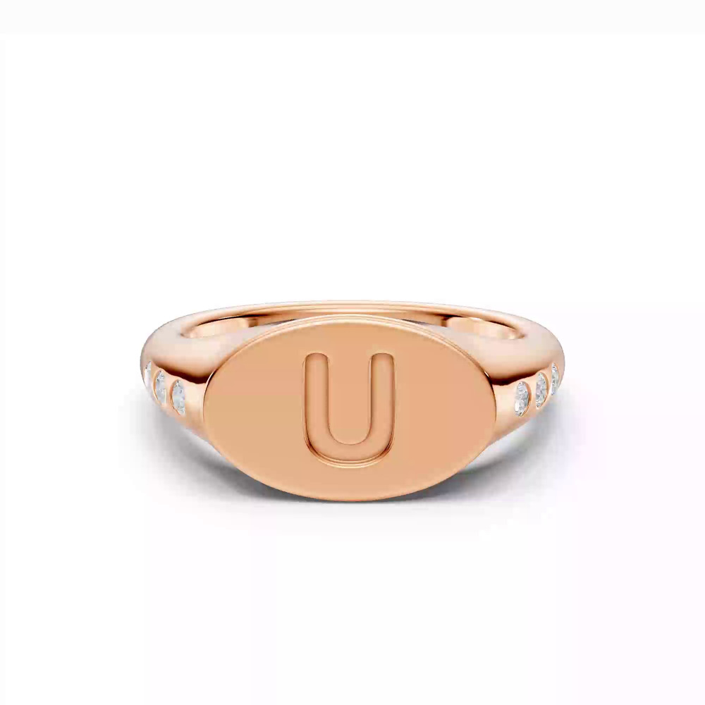 360 degree view of Initial Signet Diamond Accent Ring - U