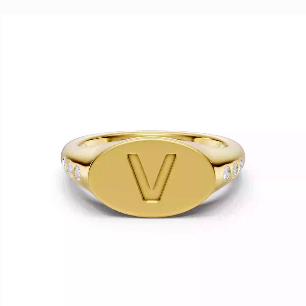 360 degree view of Initial Signet Lab Diamond Accent Ring - V