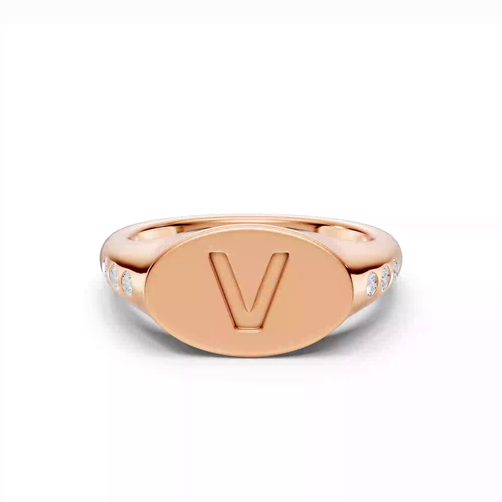 360 degree view of Initial Signet Lab Diamond Accent Ring - V